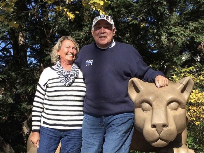 Sam and Barb Evans at the Nittany Lion shrine